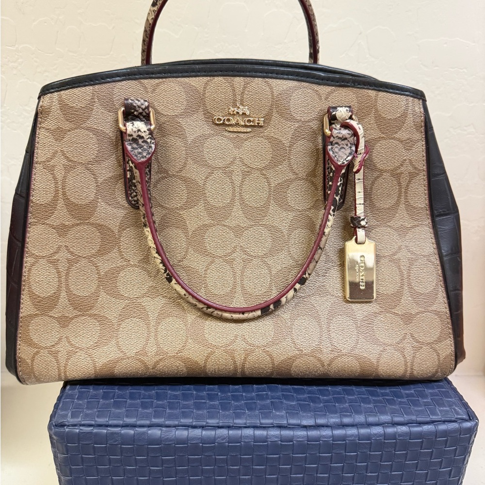 Coach Signature Canvas Satchel - Brown and Burgundy
